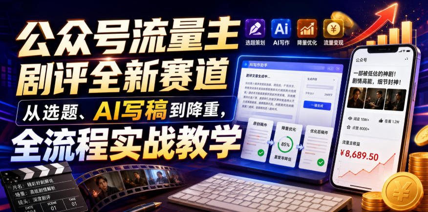 公众号流量主剧评全新赛道，从选题、AI写稿到降重，全流程实战教学| 鹿鸣网创