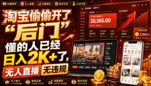 淘宝偷偷开了“后门”，懂的人已经日入2K+了，无人直播无违规，一台电脑=一家24小时营业的线上门店【揭秘】| 鹿鸣网创