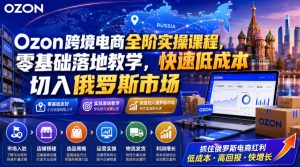 Ozon跨境电商全阶实操课程,零基础落地教学,快速低成本切入俄罗斯市场| 鹿鸣网创