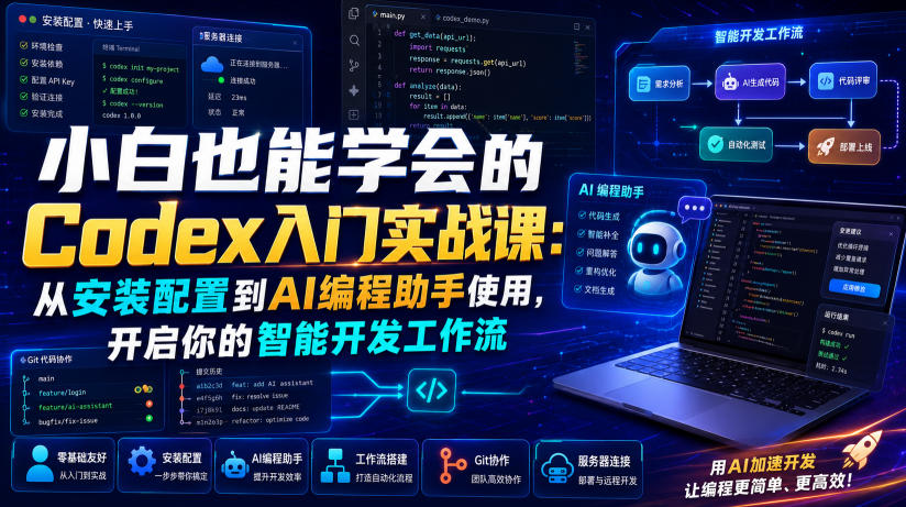小白也能学会的Codex入门实战课：从安装配置到AI编程助手使用，开启你的智能开发工作流| 鹿鸣网创