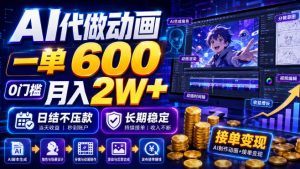 AI代做动画,一单600,0门槛月入2W+,日结不压款,长期稳定【揭秘】| 鹿鸣网创