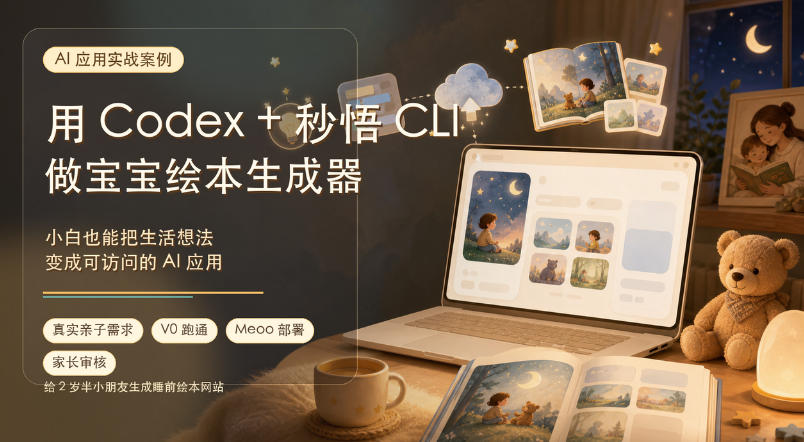 AI应用实战案例，用Codex+秒悟CLl做宝宝绘本生成器，小白也能把生活想法变成可访问的AI应用| 鹿鸣网创
