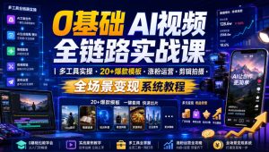 0基础AI视频全链路实战课|多工具实操・20+爆款模板・涨粉运营・剪辑拍摄・全场景变现系统教程| 鹿鸣网创