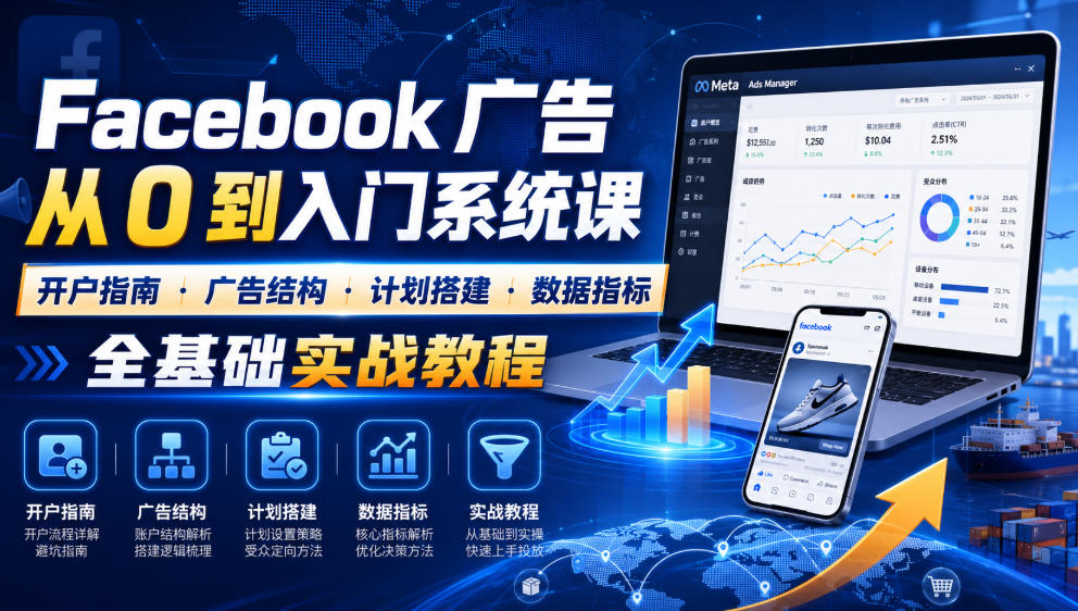 Facebook广告新手从0到入门系统课｜开户指南・广告结构・计划搭建・数据指标全基础实战教程| 鹿鸣网创