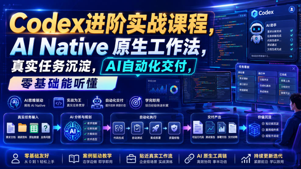 Codex进阶实战课｜AI Native原生工作法，22节真实任务落地，从配置到AI自动化交付全链路教程| 鹿鸣网创