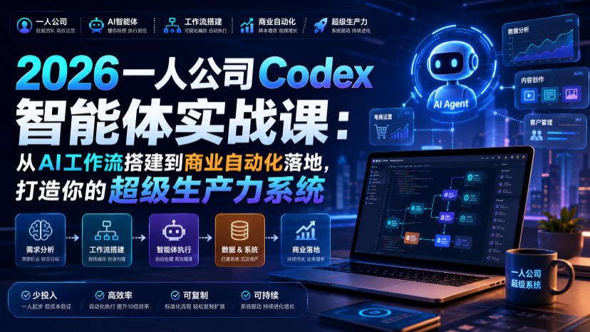 2026一人公司Codex智能体实战课：从AI工作流搭建到商业自动化落地，打造你的超级生产力系统| 鹿鸣网创