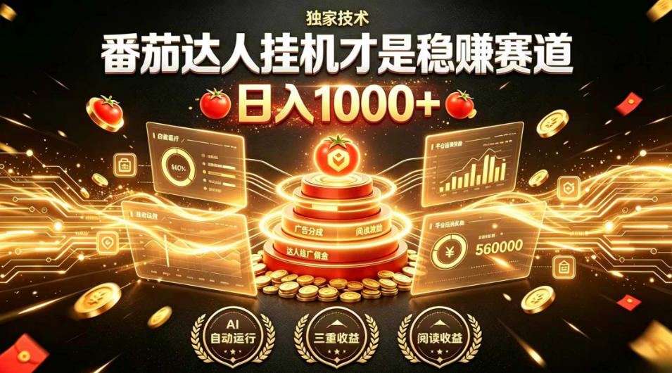 别再瞎找副业！番茄达人挂G才是稳賺赛道，日入1000+，全程傻瓜式操作，可矩阵放大【揭秘】| 鹿鸣网创