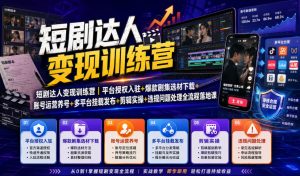 短剧达人变现训练营｜平台授权入驻+爆款剧集选材下载+账号运营养号+多平台挂载发布+剪辑实操+违规问题处理全流程落地课| 鹿鸣网创