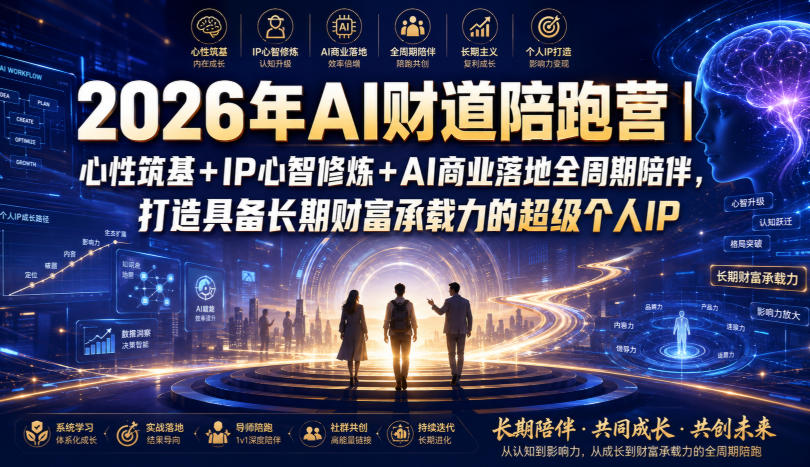 2026年AI财道陪跑营｜心性筑基+IP心智修炼+AI商业落地全周期陪伴，打造具备长期财富承载力的超级个人IP| 鹿鸣网创