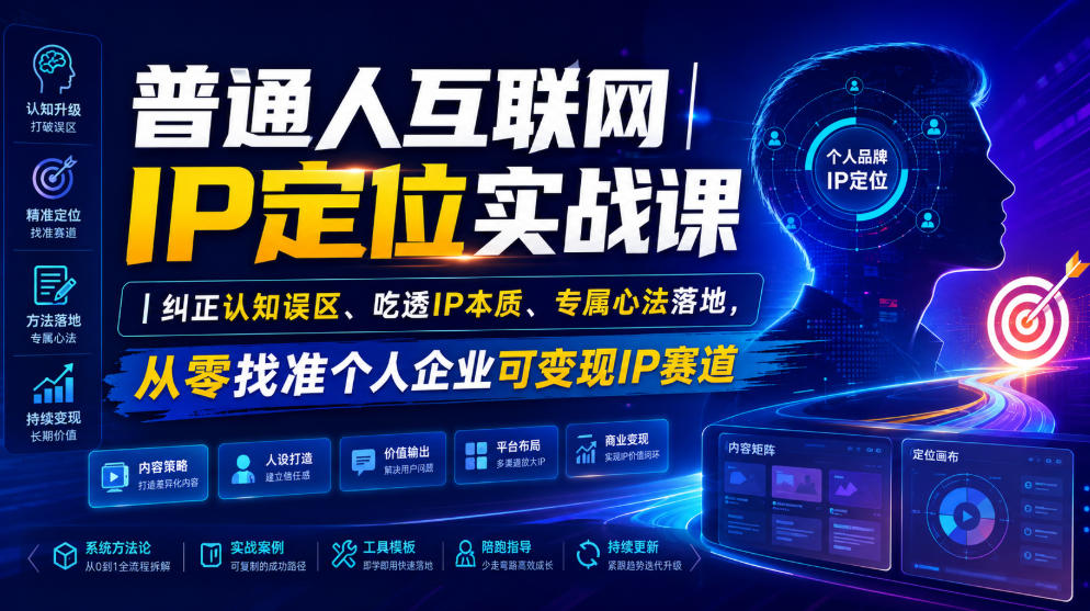 普通人互联网IP定位实战课｜纠正认知误区、吃透IP本质、专属心法落地，从零找准个人企业可变现IP赛道| 鹿鸣网创