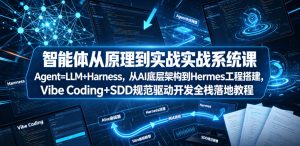 智能体从原理到实战系统课Agent=LLM+Harness，从AI底层架构到Hermes工程搭建，Vibe Coding+SDD规范驱动开发全栈落地教程| 鹿鸣网创