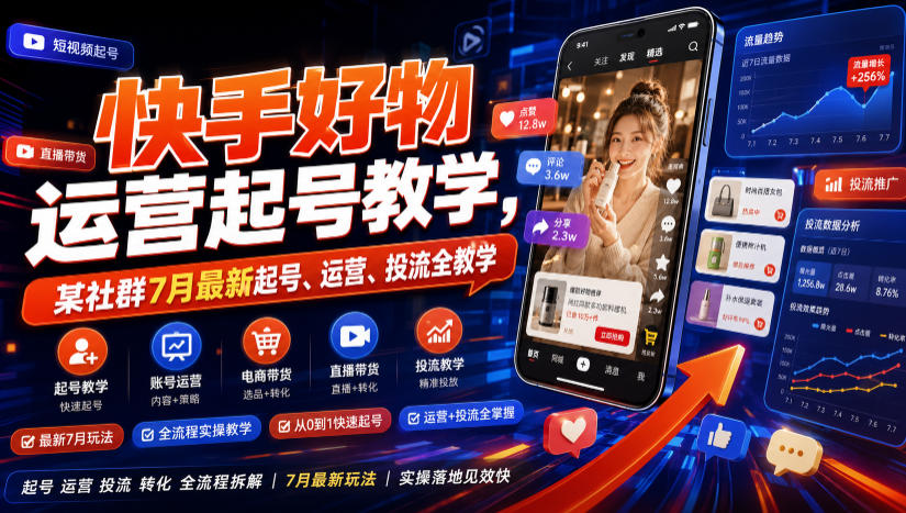 快手好物运营起号教学，某社群7月最新起号、运营、投流全教学| 鹿鸣网创