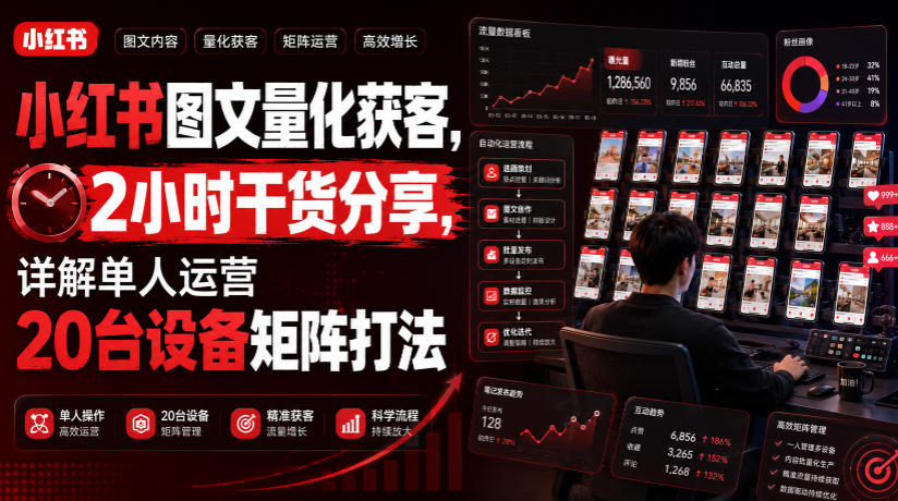 小红书图文量化获客，2小时干货分享，详解单人运营20台设备矩阵打法| 鹿鸣网创