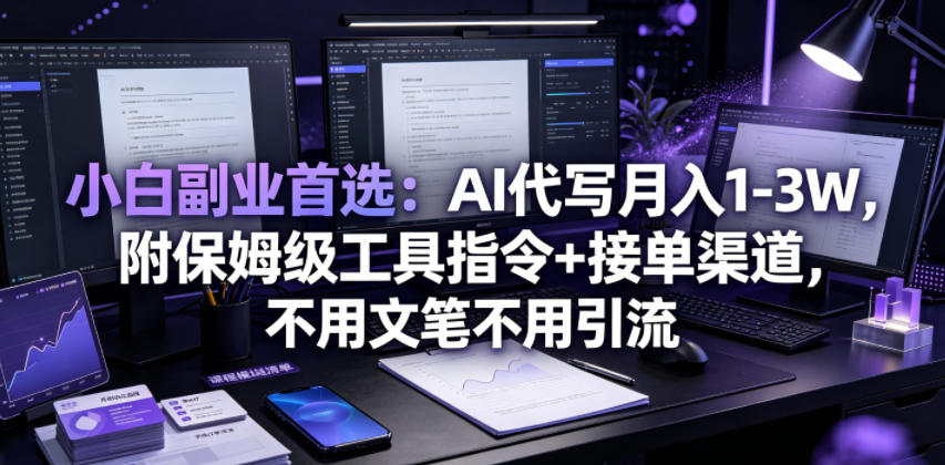 小白副业首选：AI代写月入1-3W，附保姆级工具指令+接单渠道，不用文笔不用引流【揭秘】| 鹿鸣网创