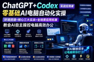 ChatGPT+Codex实战应用课｜零基础AI电脑自动化实操，环境搭建+核心三大实战+全场景应用拓展，教会AI自主操控电脑高效办公| 鹿鸣网创
