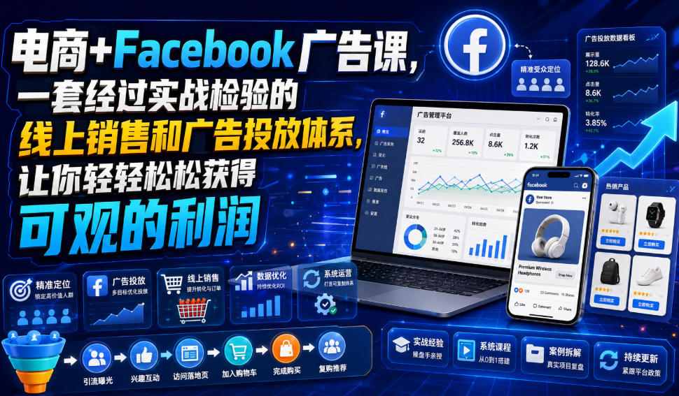 电商+Facebook广告课，一套经过实战检验的线上销售和广告投放体系，让你轻轻松松获得可观的利润【原创双语字幕】| 鹿鸣网创