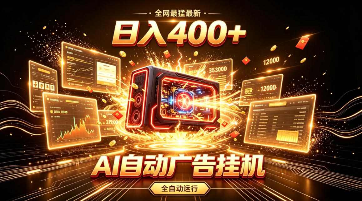全网最猛最新的AI自动广告挂G，狠收益日入400+，真正做到躺賺式变现【揭秘】| 鹿鸣网创