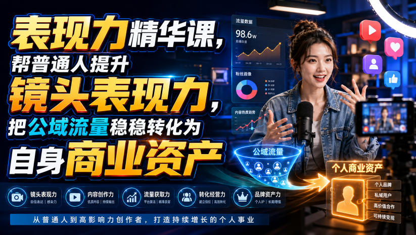 表现力精华课，帮普通人提升镜头表现力，把公域流量稳稳转化为自身商业资产| 鹿鸣网创