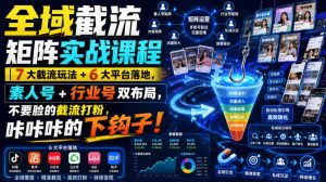 全域截流矩阵实战课程｜7大截流玩法+6大平台落地，素人号+行业号双布局，不要脸的截流打粉，咔咔咔的下钩子！| 鹿鸣网创