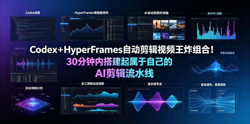 Codex＋HyperFrames自动剪辑视频王炸组合！30分钟内搭建起属于自己的AI剪辑流水线（完整版实操教程手册）| 鹿鸣网创