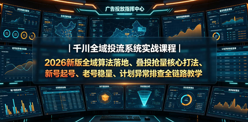 千川全域投流系统实战课程｜2026新版全域算法落地、叠投抢量核心打法、新号起号、老号稳量、计划异常排查全链路教学| 鹿鸣网创