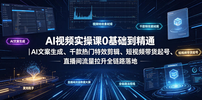 AI视频实操课0基础到精通｜AI文案生成、千款热门特效剪辑、短视频带货起号、直播间流量拉升全链路落地| 鹿鸣网创