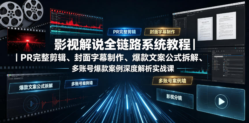 影视解说全链路系统教程｜PR完整剪辑、封面字幕制作、爆款文案公式拆解、多账号爆款案例深度解析实战课| 鹿鸣网创