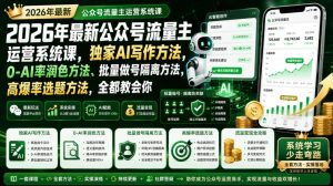 2026年最新公众号流量主运营系统课,独家AI写作方法,0-AI率润色方法、批量做号隔离方法、高爆率选题方法,全都教会你| 鹿鸣网创