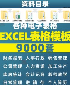 自费购买素材合集！超全Excel常用模版系列，分类清晰，共9000+套excel模型合集+个人简历素材| 鹿鸣网创