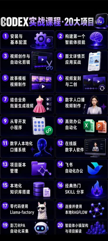 Codex智能体实战全能课｜0基础从搭建技能到自动化落地，视频剪辑-办公-知识库-数字人全场景变现教程| 鹿鸣网创