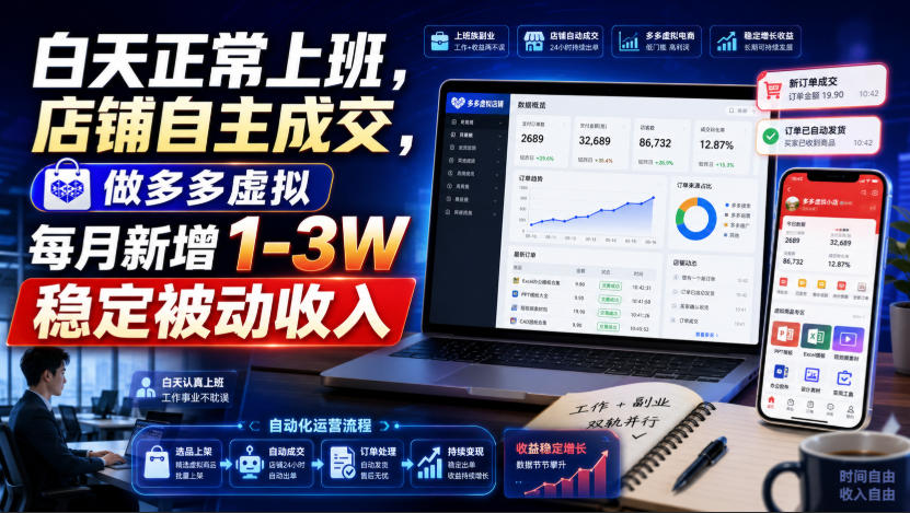 白天正常上班，店铺自主成交，做多多虚拟每月新增1-3W稳定被动收入【揭秘】| 鹿鸣网创