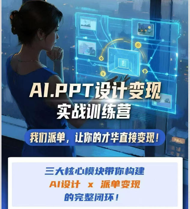 AI+PPT设计变现实战训练营，我们派单，让你的才华直接变现，三大核心模块带你构建Al设计x派单变现的完整闭环| 鹿鸣网创