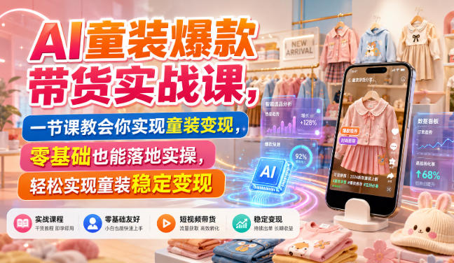 AI童装爆款带货实战课，一节课教会你实现童装变现，零基础也能落地实操| 鹿鸣网创