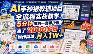 AI手抄报教辅项目全流程实战教学，5分钟做的一套手抄报，卖了2000多份，操作简单，月入1W+| 鹿鸣网创