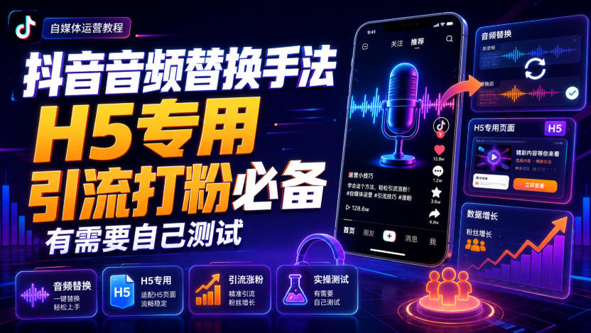 抖音音频替换手法H5专用，引流打粉必备，有需要自己测试| 鹿鸣网创