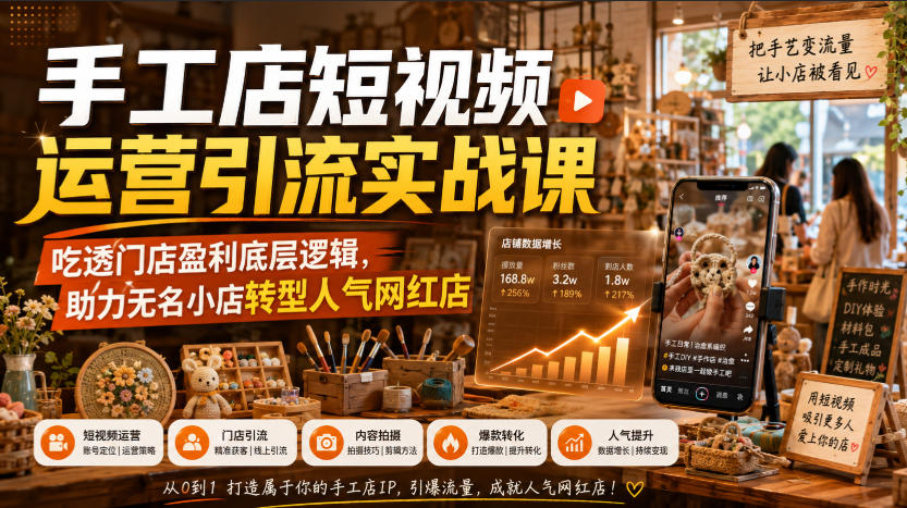 手工店短视频运营引流实战课，吃透门店盈利底层逻辑，助力无名小店转型人气网红店| 鹿鸣网创