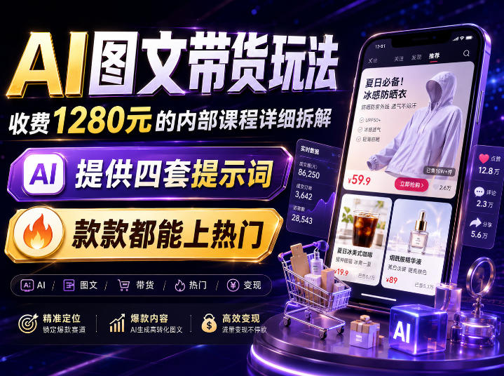 AI图文带货内部玩法，1280内部课程对外系统拆解，看完直接上手变现！| 鹿鸣网创