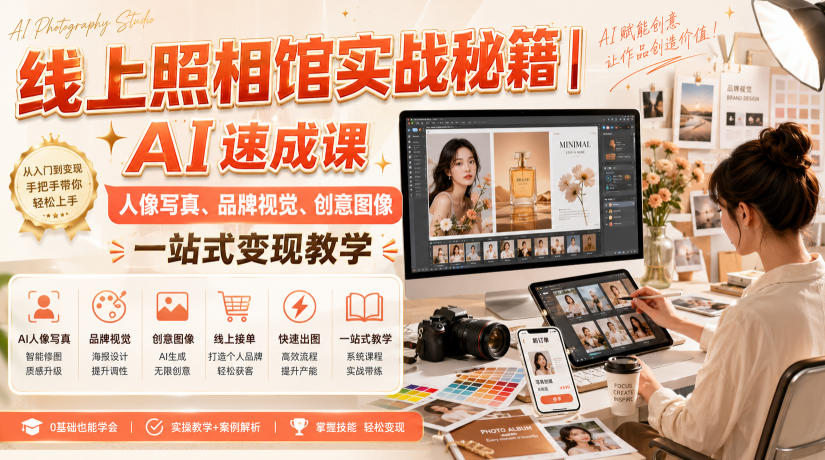线上照相馆实战秘籍｜AI速成课，人像写真、品牌视觉、创意图像一站式变现教学| 鹿鸣网创