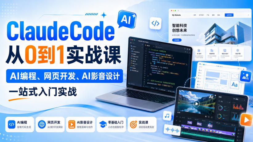 ClaudeCode从0到1实战课，AI编程、网页开发、AI影音设计一站式入门实战| 鹿鸣网创
