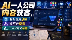 AI一人公司内容获客，轻松日更3条，多平台获客，一人公司化运营（更新0827）| 鹿鸣网创