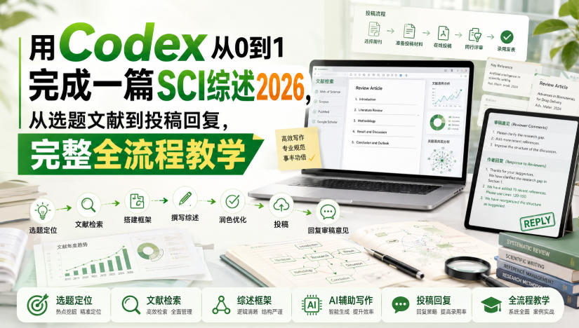 用Codex从0到1完成一篇SCI综述2026，从选题文献到投稿回复，完整全流程教学| 鹿鸣网创