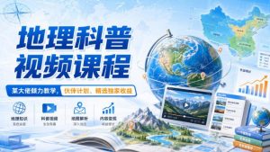 地理科普视频课程，某大佬倾力教学，伙伴计划、精选独家收益| 鹿鸣网创