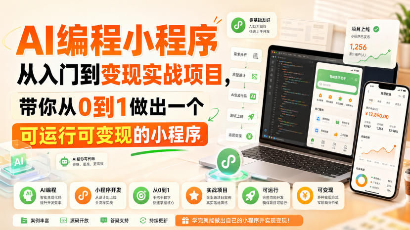 AI编程小程序从入门到变现实战项目，带你从0到1做出一个可运行可变现的小程序| 鹿鸣网创