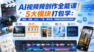 AI视频频创作全能课！5大模块打包学：电影、动画、UGC、广告、提示词，零基础也能玩转AI创作！【原创双语字幕】| 鹿鸣网创