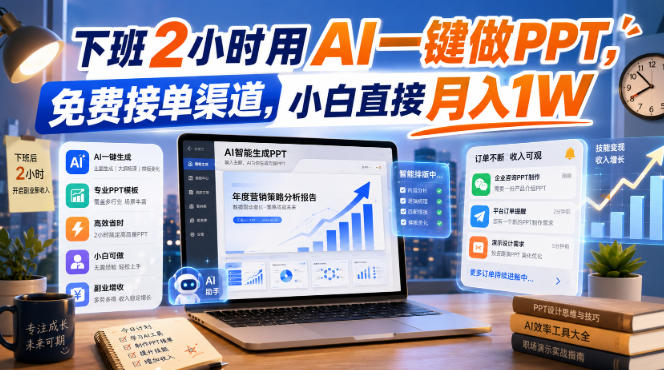 下班2小时用AI一键做PPT，免费接单渠道，小白直接月入1W【揭秘】| 鹿鸣网创
