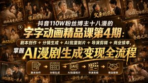 抖音110W粉丝博主十八漫的字字动画精品课第4期：剧本创作+分镜生成+剪辑+商业接单，掌握AI漫剧生成变现全流程| 鹿鸣网创