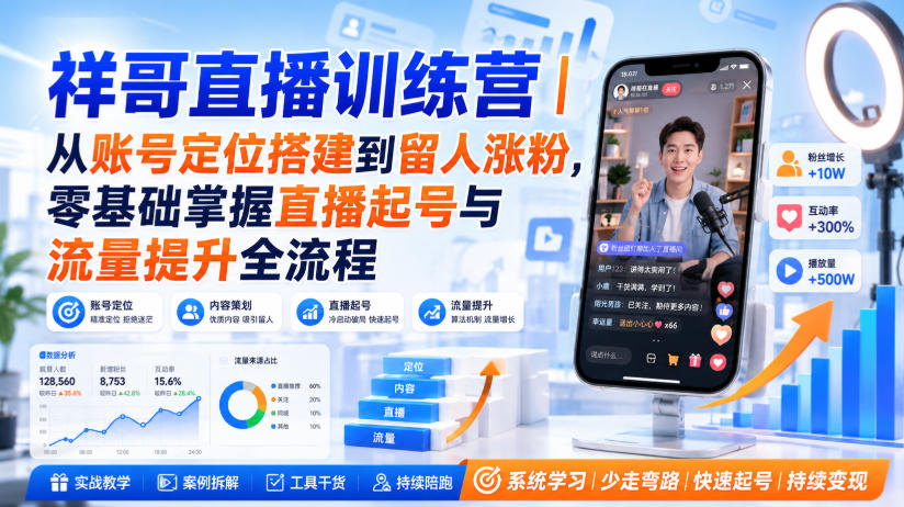 祥哥直播训练营｜从账号定位搭建到留人涨粉，零基础掌握直播起号与流量提升全流程| 鹿鸣网创