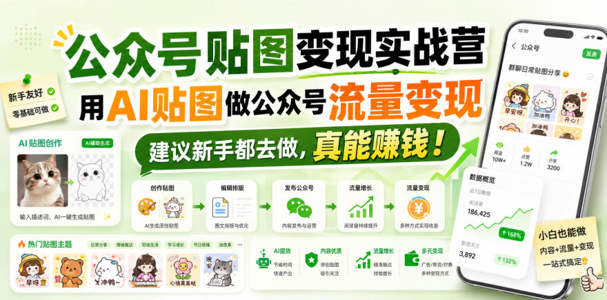 公众号贴图变现实战营，用AI贴图做公众号流量变现，建议新手都去做，真能賺钱！| 鹿鸣网创