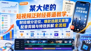 某大佬的短视频泛财经赛道教学,财经细分定位、爆款选题文案到配音剪辑与特效拆解全流程| 鹿鸣网创
