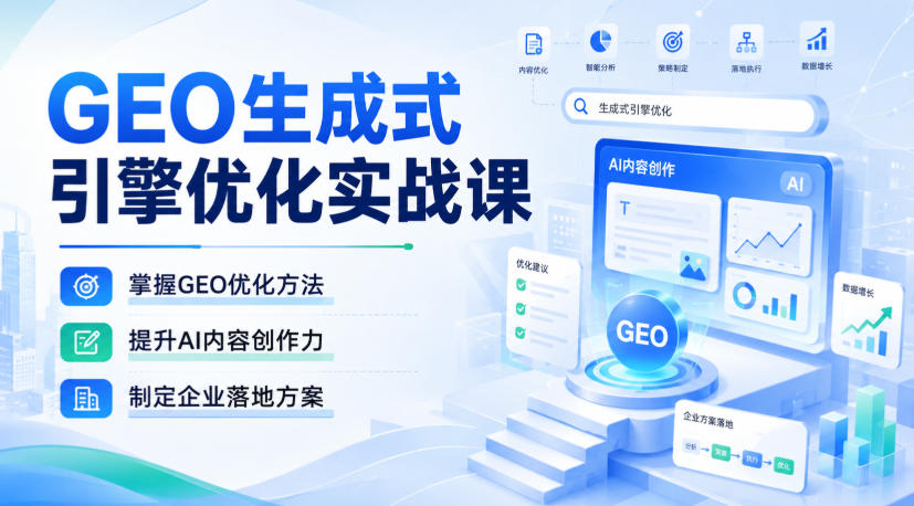 GEO生成式引擎优化实战课,掌握GEO优化方法,提升AI内容创作力,制定企业落地方案| 鹿鸣网创